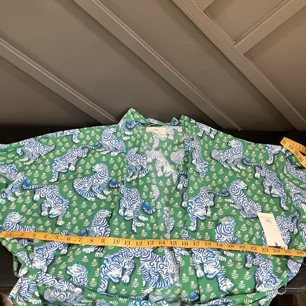 Printfresh Tiger Print Cotton Kimono Robe Green Blue Womens Plus Size 1X 2X - Picture 3 of 10